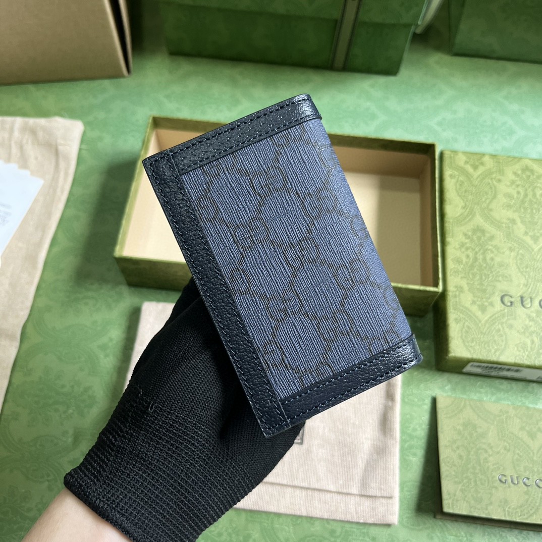 原厂皮 GUCCI 古驰 Ophidia 双G徽标翻盖开合 八个卡槽 帆布 卡包 蓝色 734943