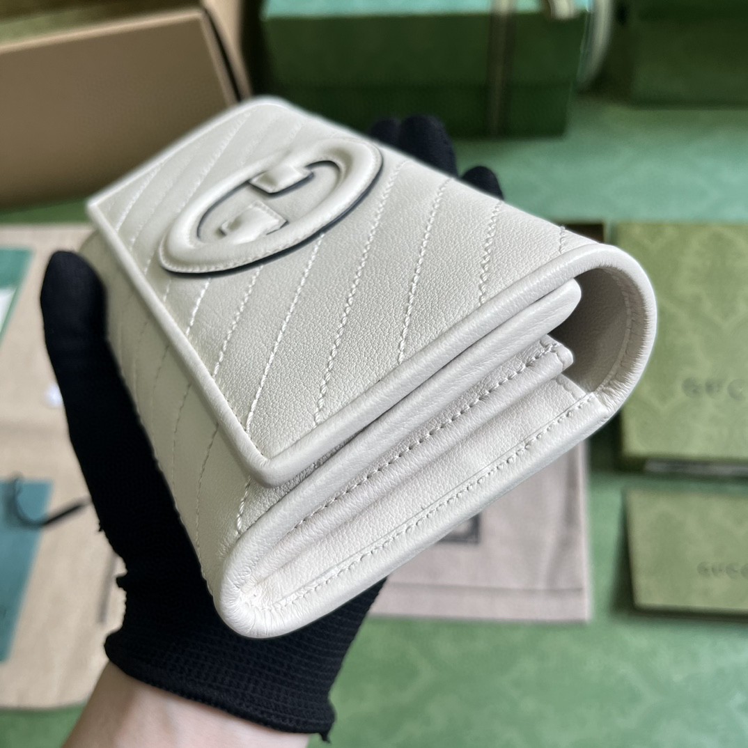原厂皮 GUCCI 古驰 Blondie 互扣式双G贴饰按扣开合皮革 长款 卡包 钱包 零钱包 白色 760312