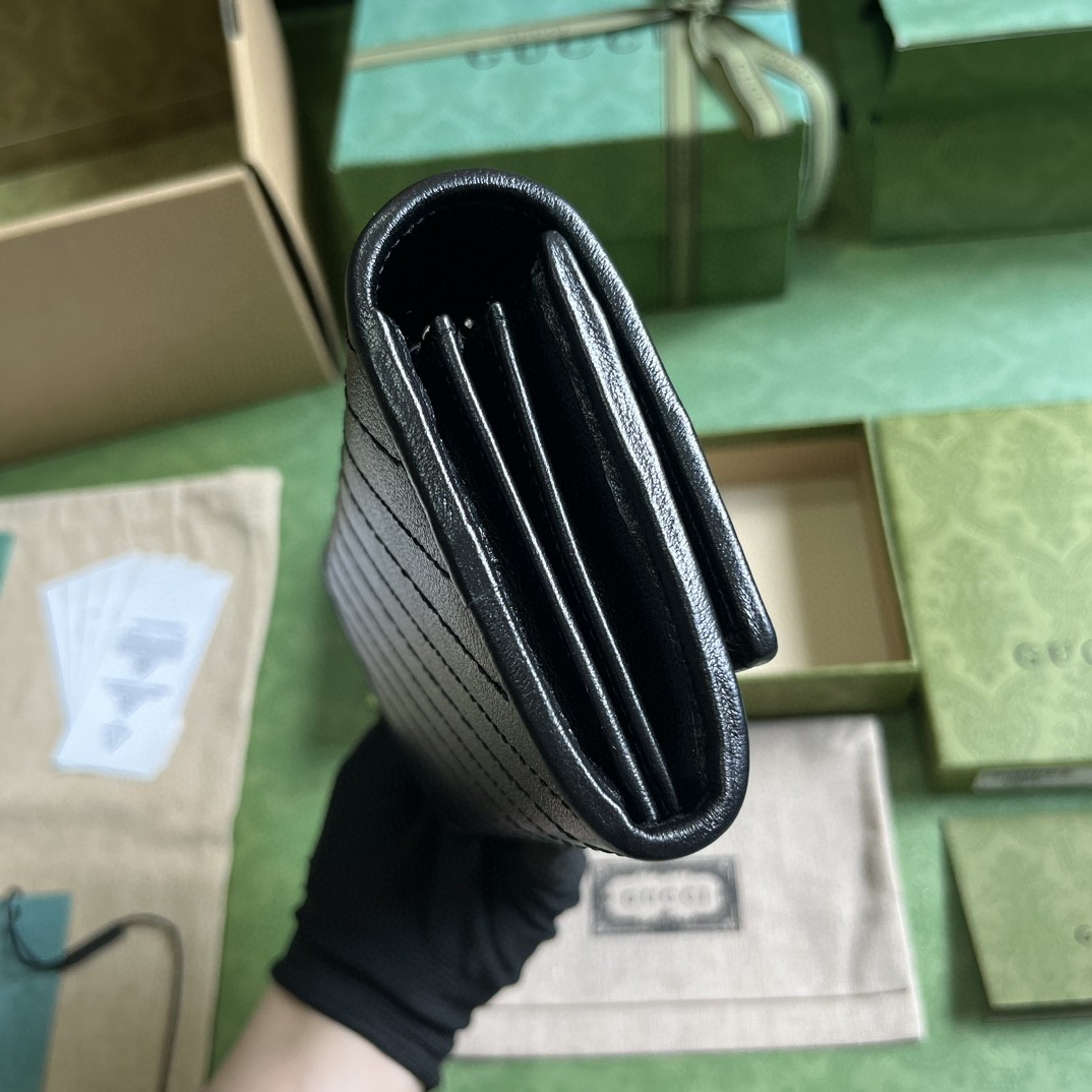 原厂皮 GUCCI 古驰 Blondie 互扣式双G贴饰按扣开合皮革 长款 卡包 钱包 零钱包 黑色 760312