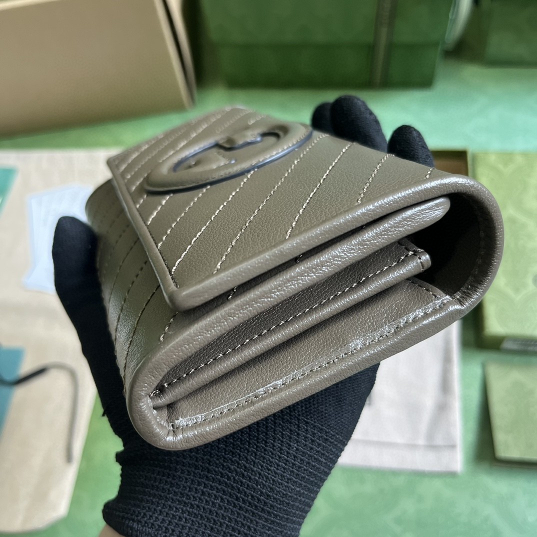 原厂皮 GUCCI 古驰 Blondie 互扣式双G贴饰按扣开合皮革 长款 卡包 钱包 零钱包 灰色 760312