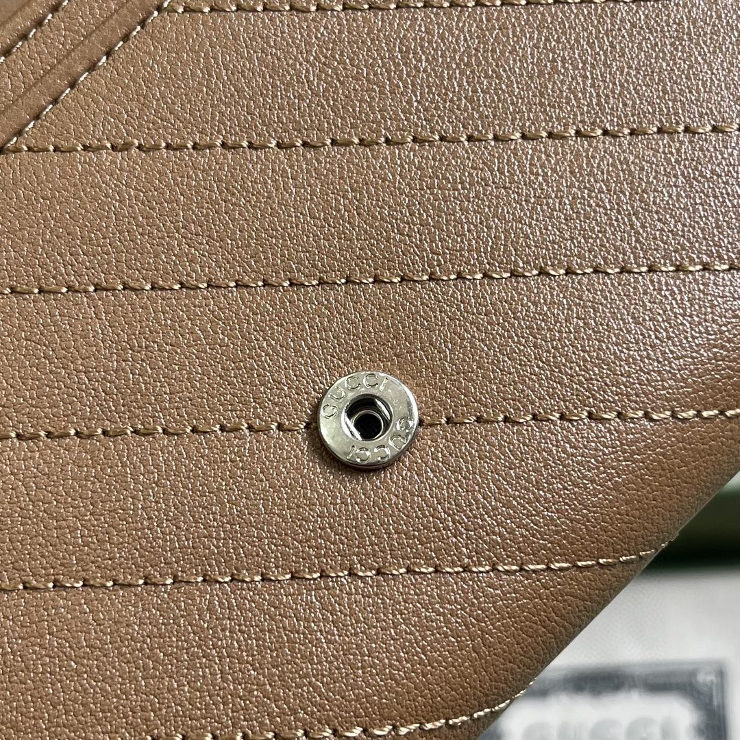 原厂皮 GUCCI 古驰 Blondie 互扣式双G贴饰按扣开合皮革 长款 卡包 钱包 零钱包 棕色 760312