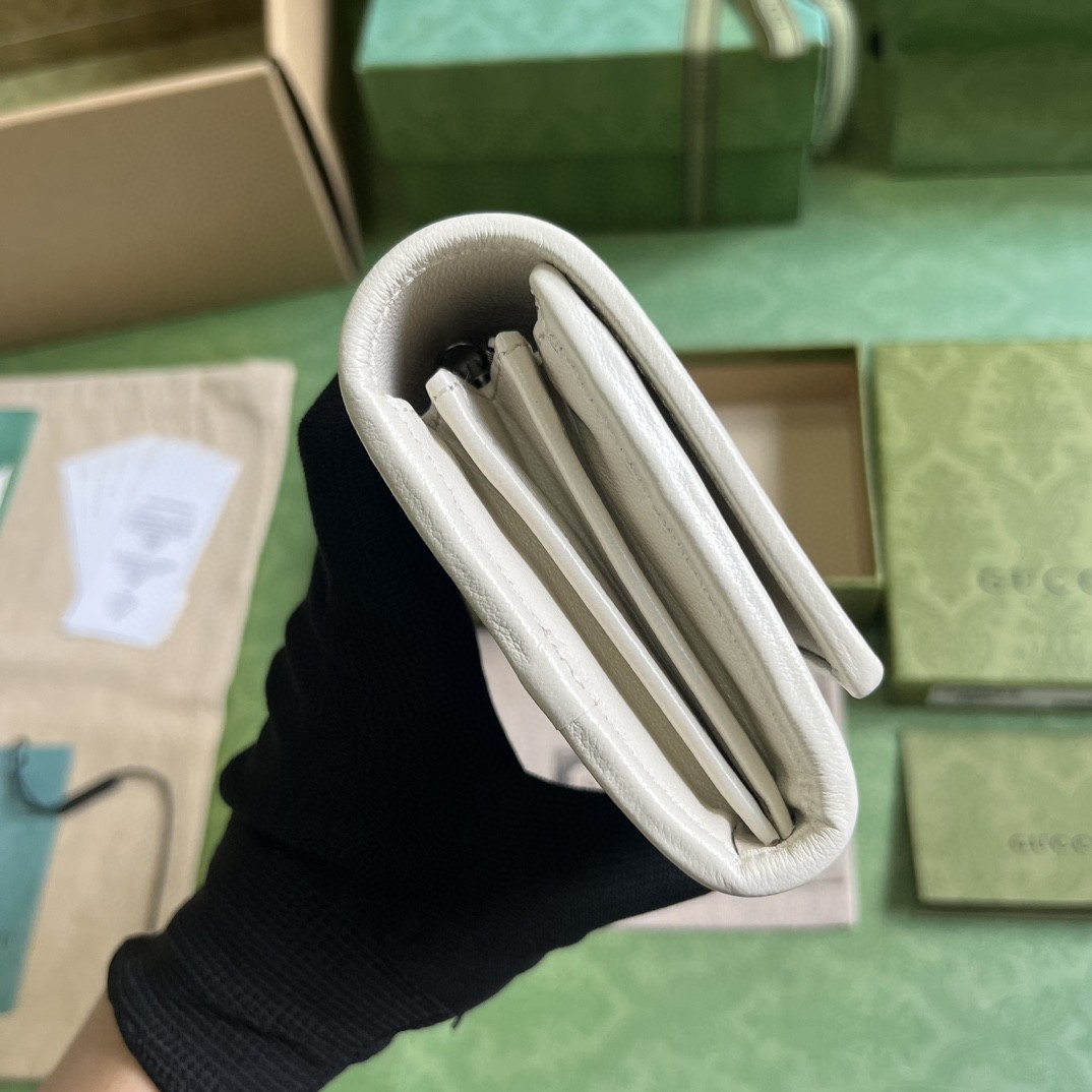 原厂皮 GUCCI 古驰 Blondie 互扣式双G贴饰按扣开合皮革 长款 卡包 钱包 零钱包 白色 760312