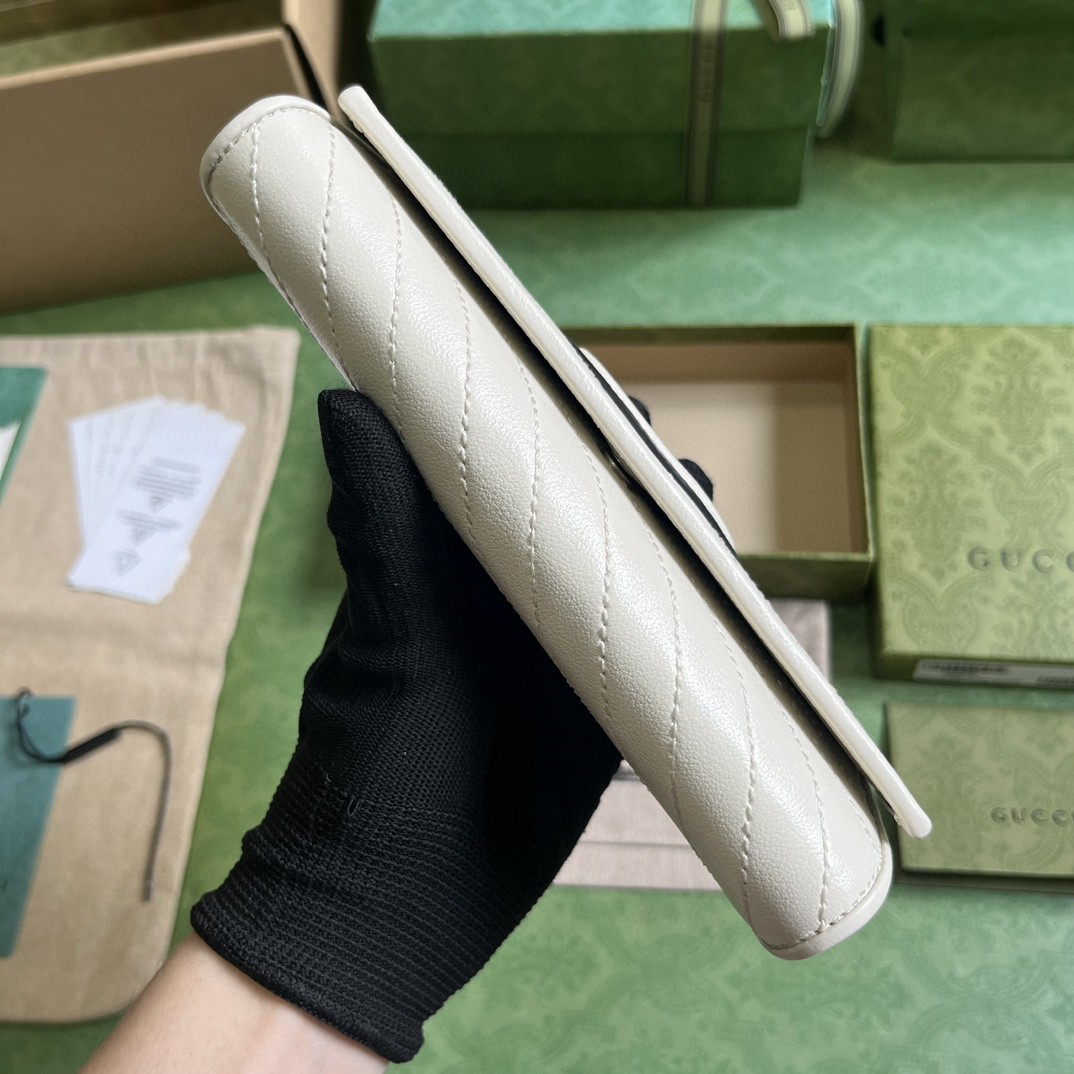 原厂皮 GUCCI 古驰 Blondie 互扣式双G贴饰按扣开合皮革 长款 卡包 钱包 零钱包 白色 760312