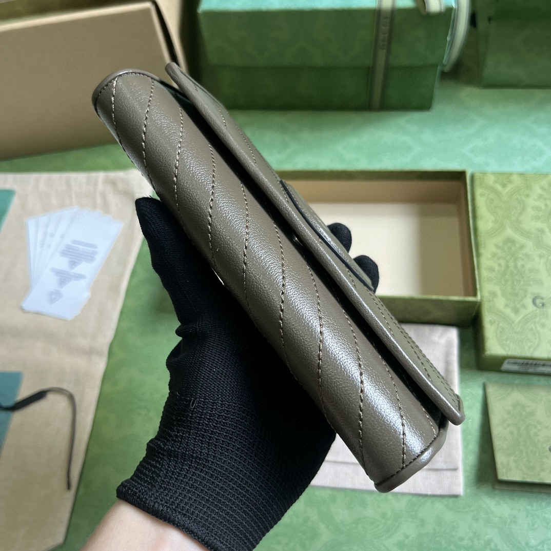 原厂皮 GUCCI 古驰 Blondie 互扣式双G贴饰按扣开合皮革 长款 卡包 钱包 零钱包 灰色 760312