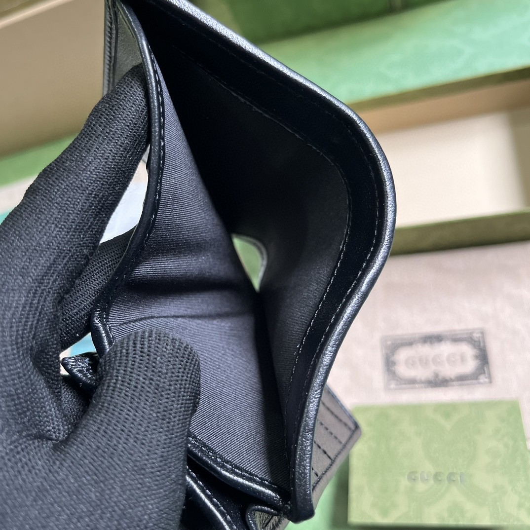 原厂皮 GUCCI 古驰 Blondie 互扣式双G贴饰按扣开合皮革 卡包 钱包 零钱包 黑色 760317-AACP7-1000