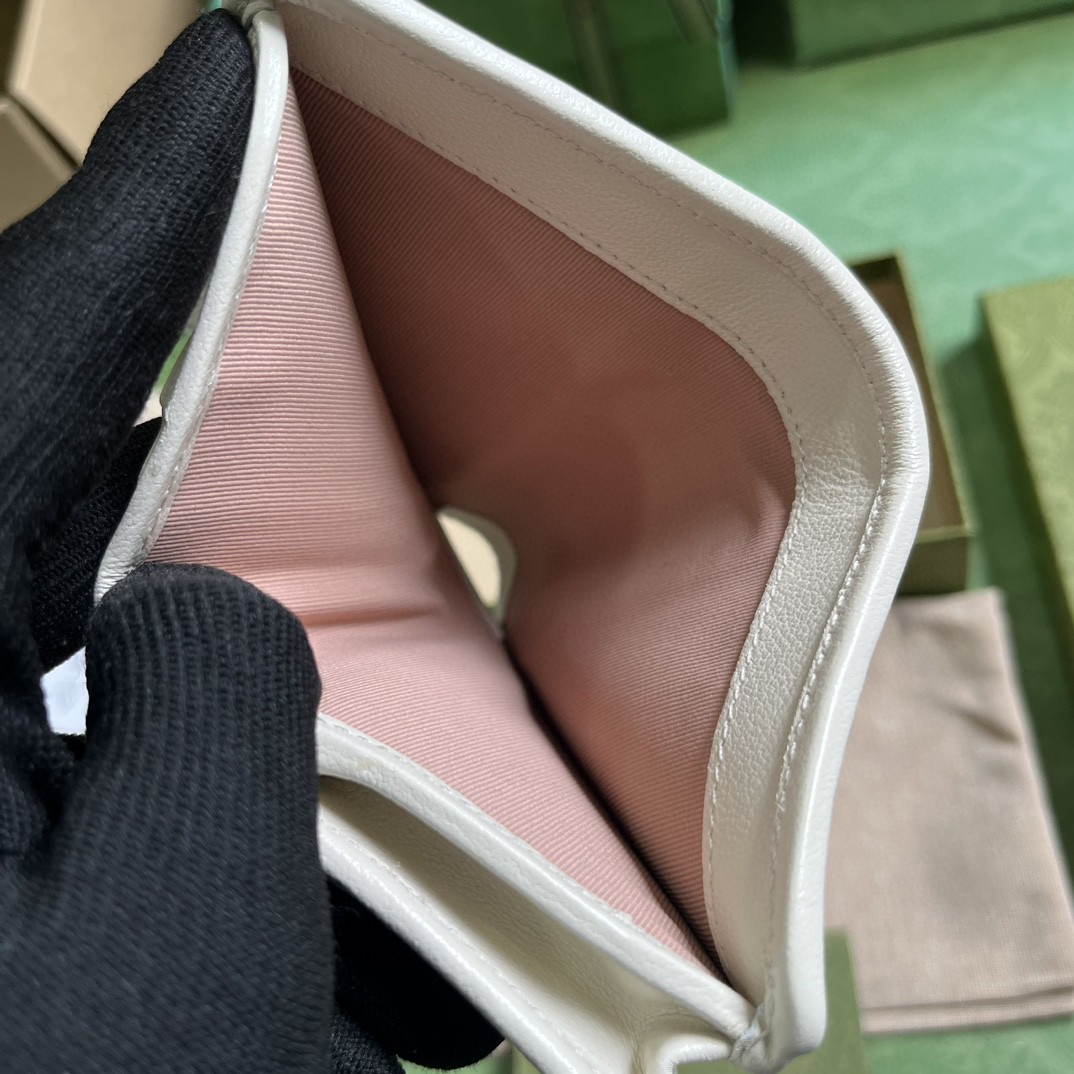 原厂皮 GUCCI 古驰 Blondie 互扣式双G贴饰按扣开合皮革 卡包 钱包 零钱包 白色 760317