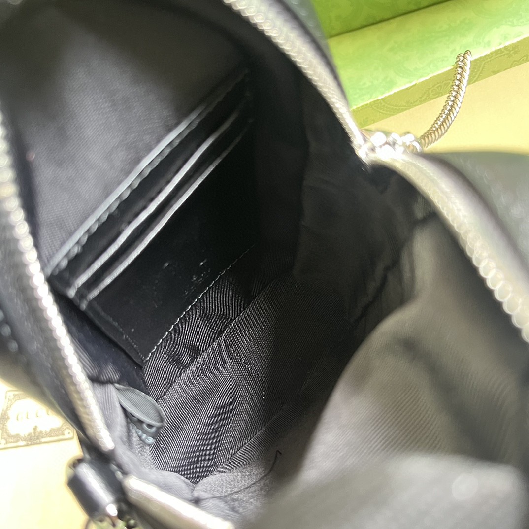 原厂皮 GUCCI 古驰 Blondie 互扣双G贴片 拉链开合皮革迷你包 单肩包 斜挎包 黑色 760315-AACP7-1000