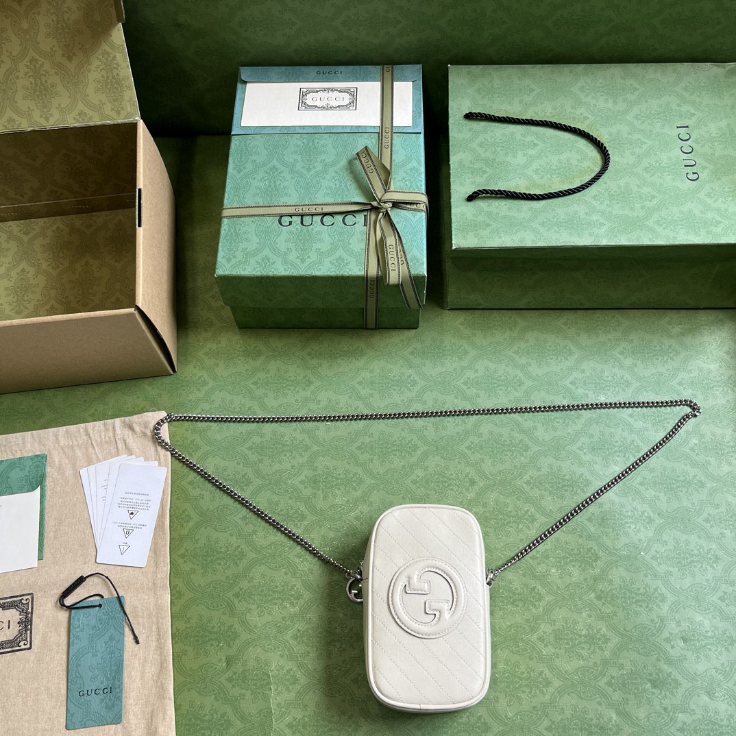 原厂皮 GUCCI 古驰 Blondie 互扣双G贴片 拉链开合皮革迷你包 单肩包 斜挎包 白色 760315-AACP7-9022