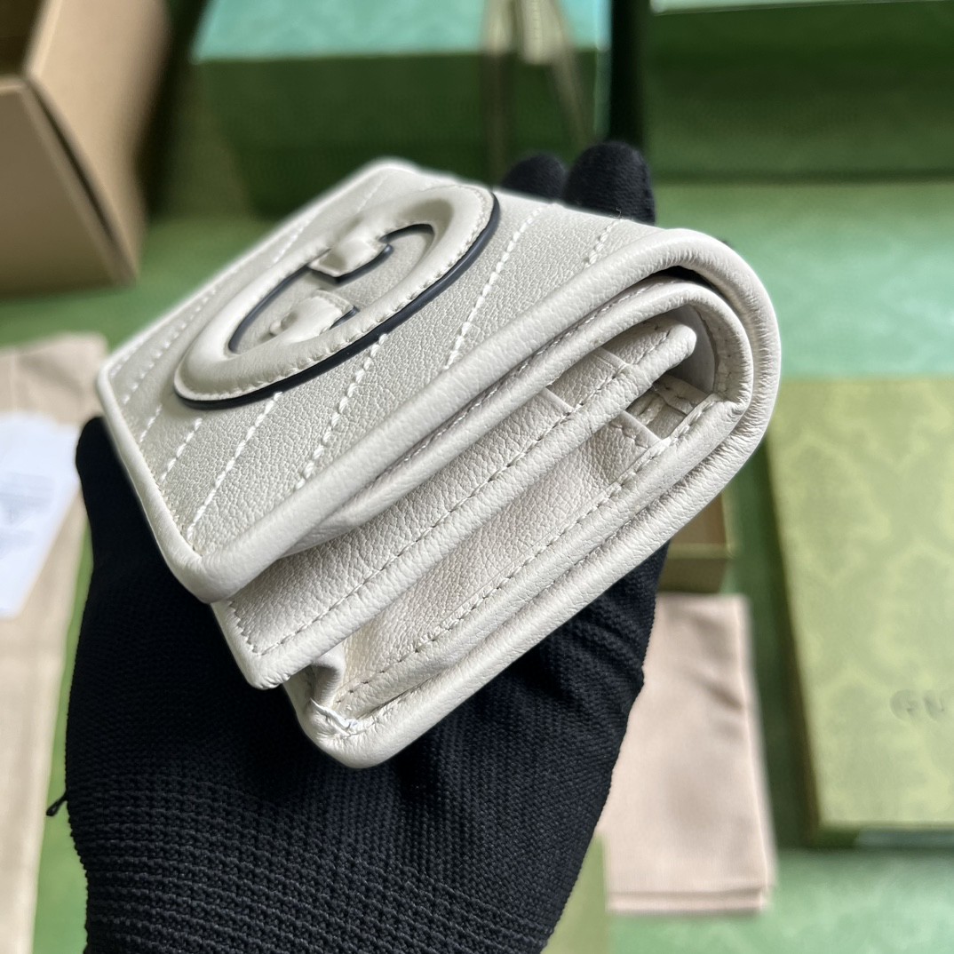 原厂皮 GUCCI 古驰 Blondie 互扣式双G贴饰按扣开合皮革 卡包 钱包 零钱包 白色 760317