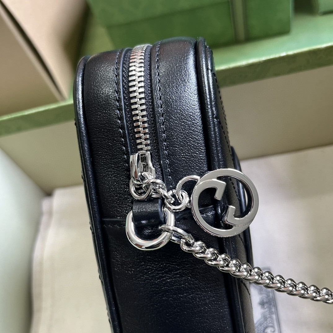 原厂皮 GUCCI 古驰 Blondie 互扣双G贴片 拉链开合皮革迷你包 单肩包 斜挎包 黑色 760315-AACP7-1000