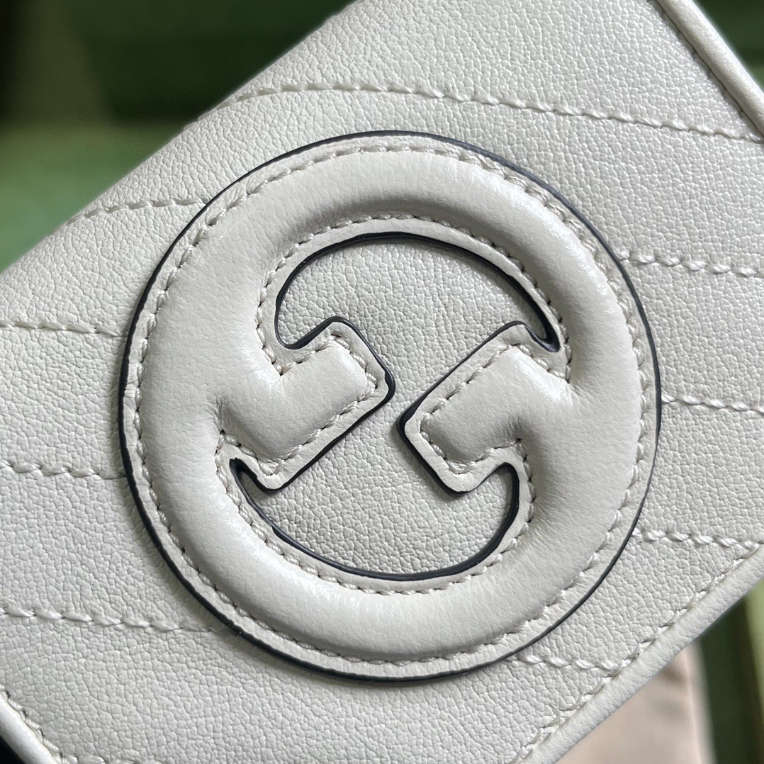 原厂皮 GUCCI 古驰 Blondie 互扣式双G贴饰按扣开合皮革 卡包 钱包 零钱包 白色 760317