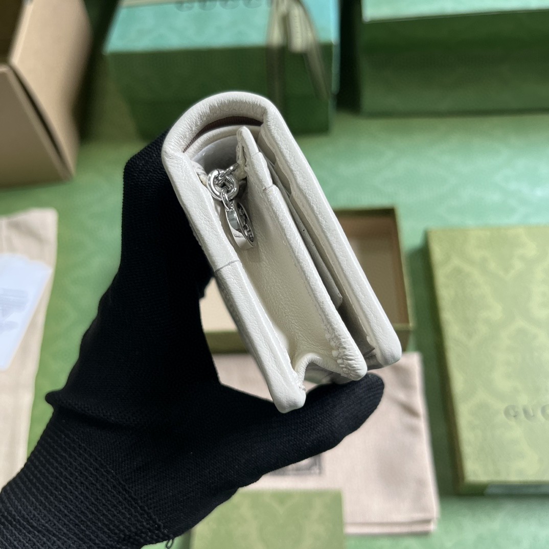 原厂皮 GUCCI 古驰 Blondie 互扣式双G贴饰按扣开合皮革 卡包 钱包 零钱包 白色 760317
