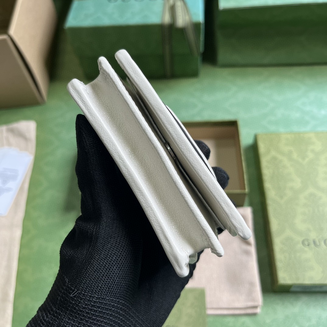 原厂皮 GUCCI 古驰 Blondie 互扣式双G贴饰按扣开合皮革 卡包 钱包 零钱包 白色 760317