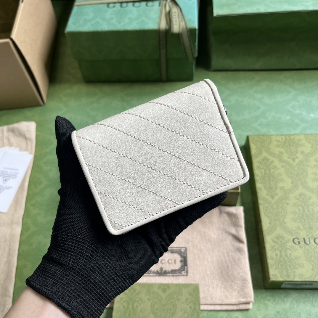 原厂皮 GUCCI 古驰 Blondie 互扣式双G贴饰按扣开合皮革 卡包 钱包 零钱包 白色 760317