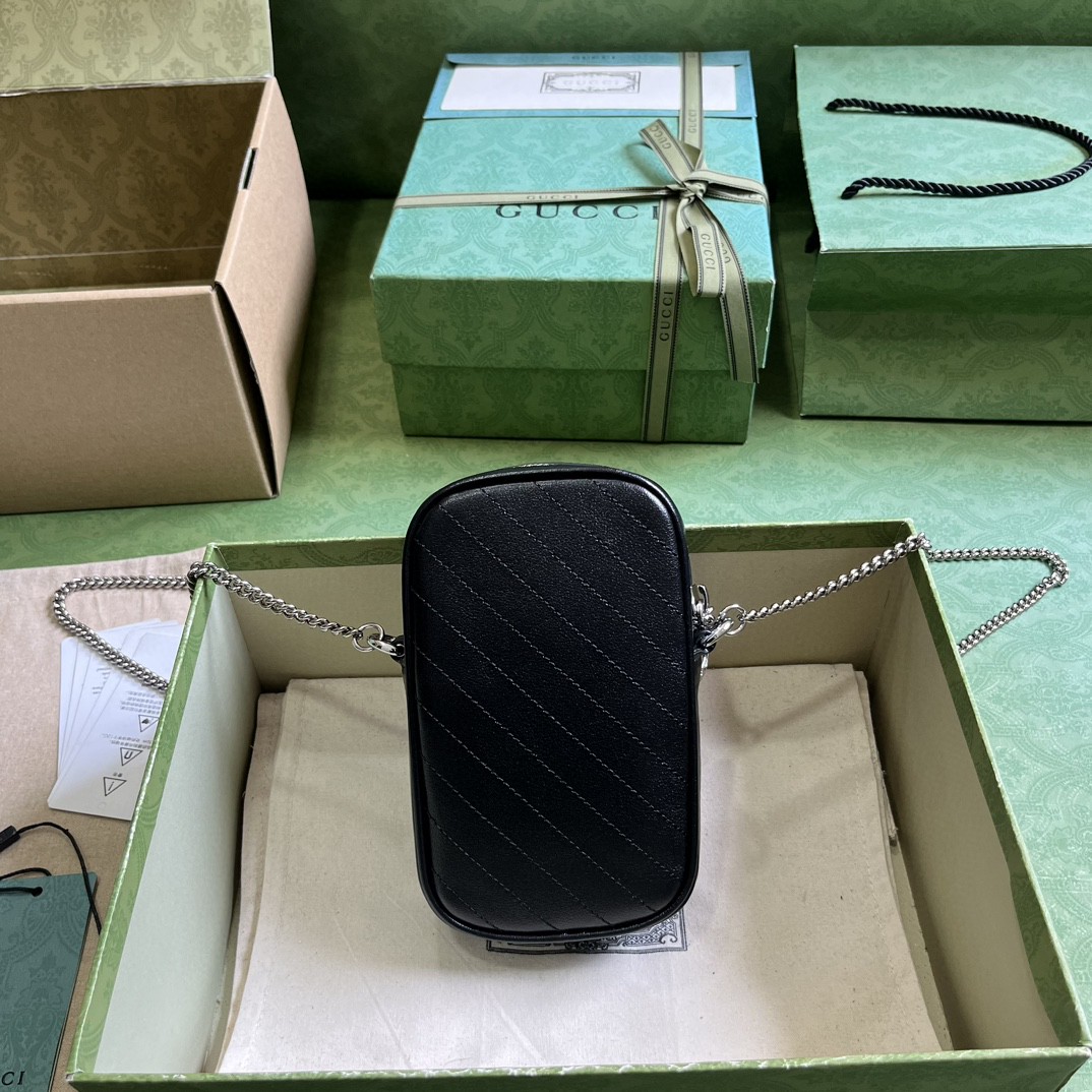 原厂皮 GUCCI 古驰 Blondie 互扣双G贴片 拉链开合皮革迷你包 单肩包 斜挎包 黑色 760315-AACP7-1000