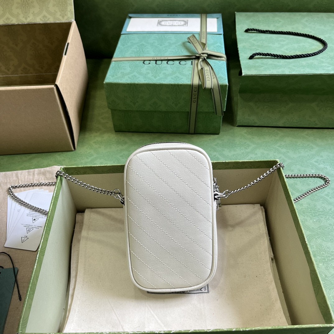 原厂皮 GUCCI 古驰 Blondie 互扣双G贴片 拉链开合皮革迷你包 单肩包 斜挎包 白色 760315-AACP7-9022
