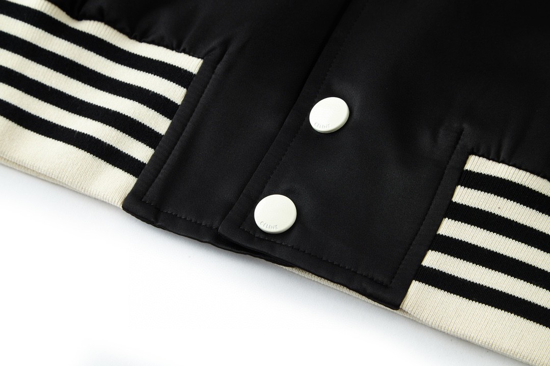 CELINE 赛琳 条纹边饰单排扣 长袖 夹克 棒球服 外套 秋冬款 男女同款 黑色 2W971048S-38NO