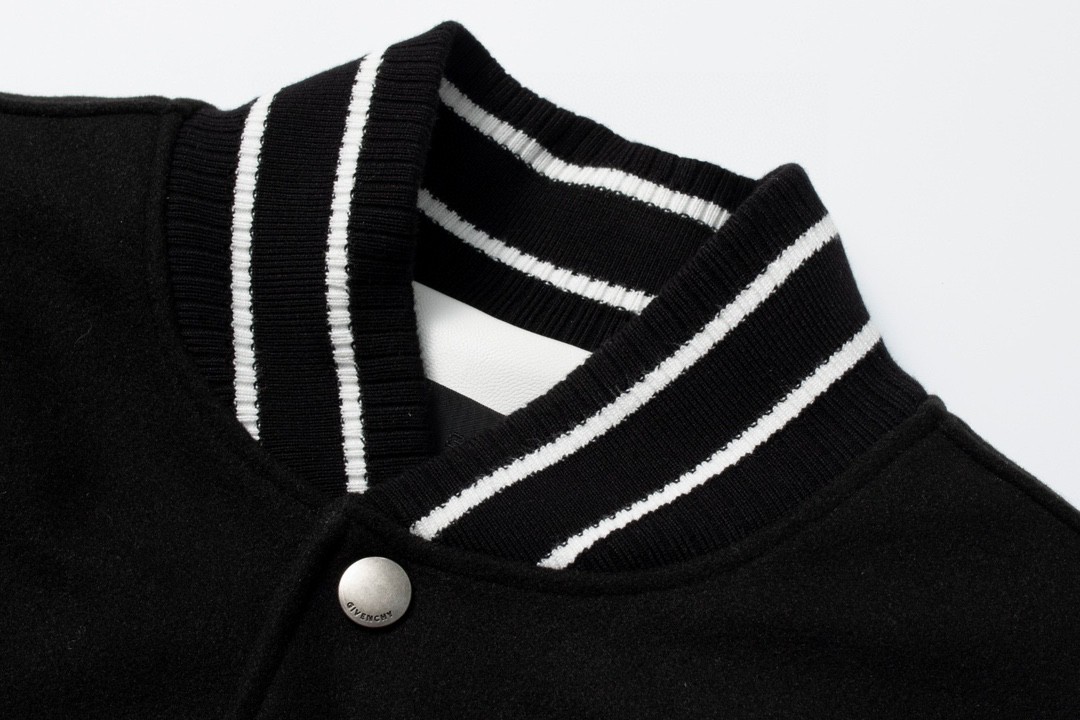 Givenchy 纪梵希 立领字母印花皮袖子 长袖 夹克 棒球服 外套 秋冬款 黑色 BM011S6Y16-004