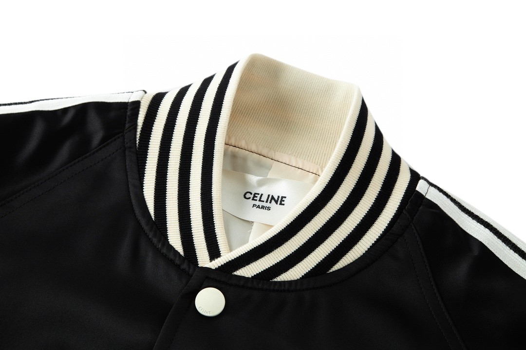 CELINE 赛琳 条纹边饰单排扣 长袖 夹克 棒球服 外套 秋冬款 男女同款 黑色 2W971048S-38NO