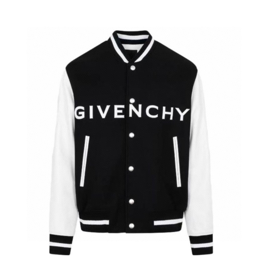 Givenchy 纪梵希 立领字母印花皮袖子 长袖 夹克 棒球服 外套 秋冬款 黑色 BM011S6Y16-004