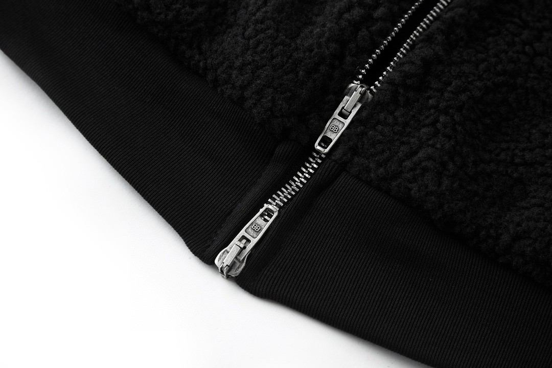 Balenciaga 巴黎世家 袖标泰迪摇粒绒拉链连帽卫衣 外套 长袖 秋冬 黑色 768694TKQ261000