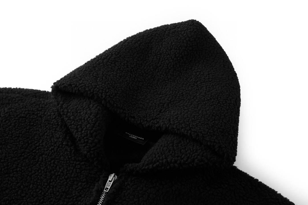 Balenciaga 巴黎世家 袖标泰迪摇粒绒拉链连帽卫衣 外套 长袖 秋冬 黑色 768694TKQ261000