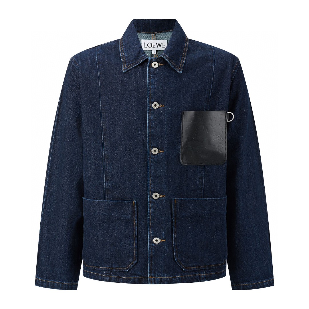 Loewe 罗意威 胸口皮口袋印花牛仔外套 衬衫 牛仔衣 长袖 秋冬 蓝色 H526Y13X205110