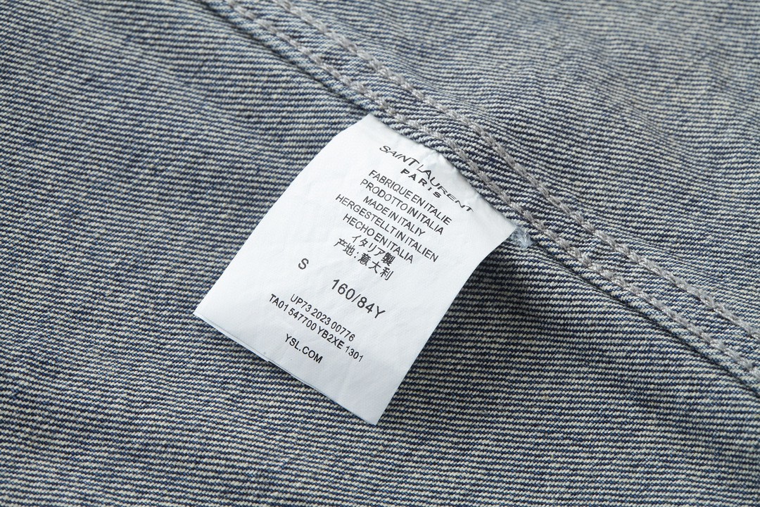 SAINT LAURENT YSL 圣罗兰 FW23 字母Logo刺绣 衬衫 牛仔衬衫 牛仔衣 秋冬款 蓝色