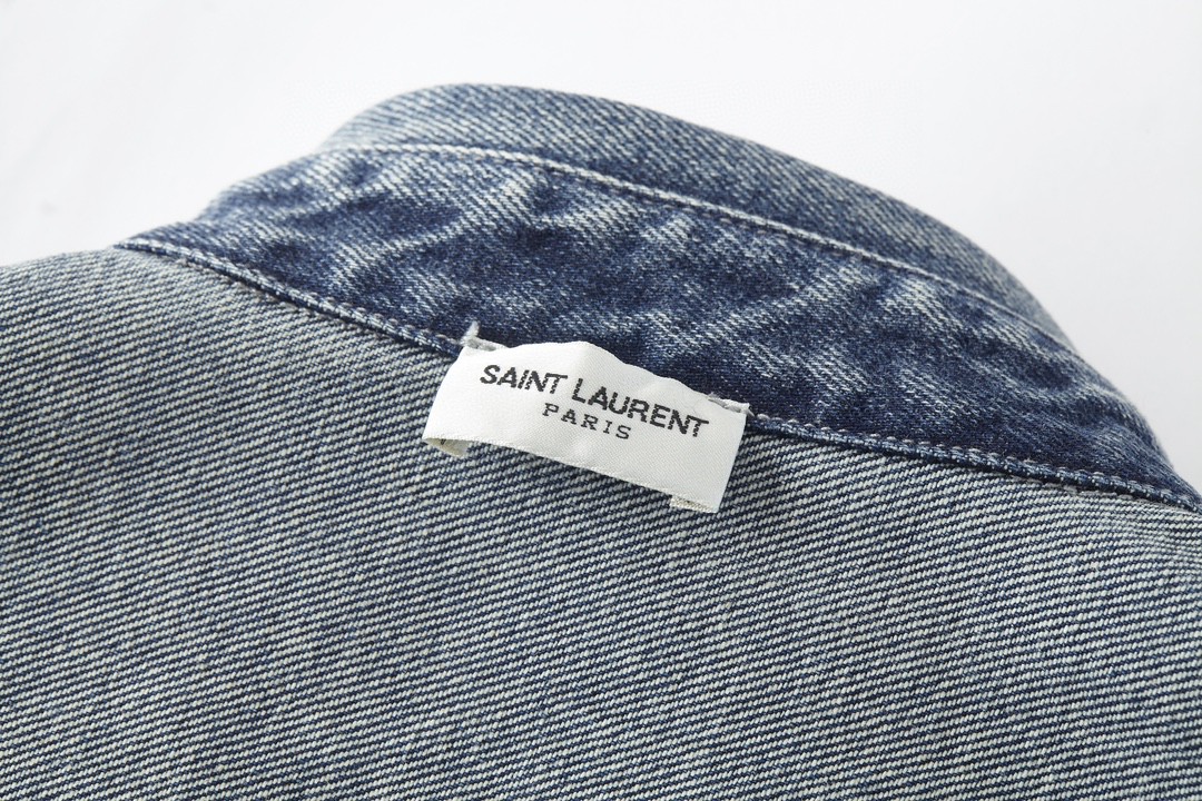 SAINT LAURENT YSL 圣罗兰 FW23 字母Logo刺绣 衬衫 牛仔衬衫 牛仔衣 秋冬款 蓝色