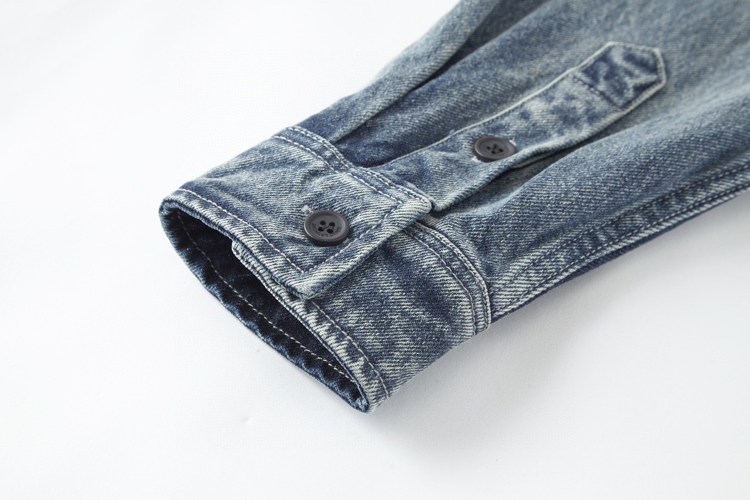 SAINT LAURENT YSL 圣罗兰 FW23 字母Logo刺绣 衬衫 牛仔衬衫 牛仔衣 秋冬款 蓝色