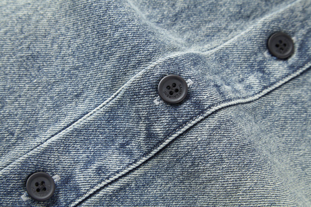 SAINT LAURENT YSL 圣罗兰 FW23 字母Logo刺绣 衬衫 牛仔衬衫 牛仔衣 秋冬款 蓝色