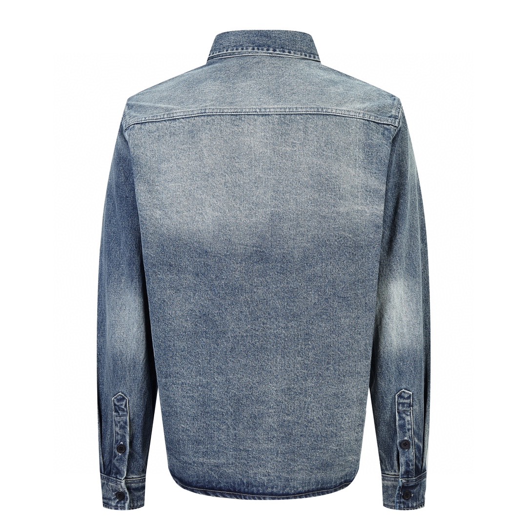 SAINT LAURENT YSL 圣罗兰 FW23 字母Logo刺绣 衬衫 牛仔衬衫 牛仔衣 秋冬款 蓝色