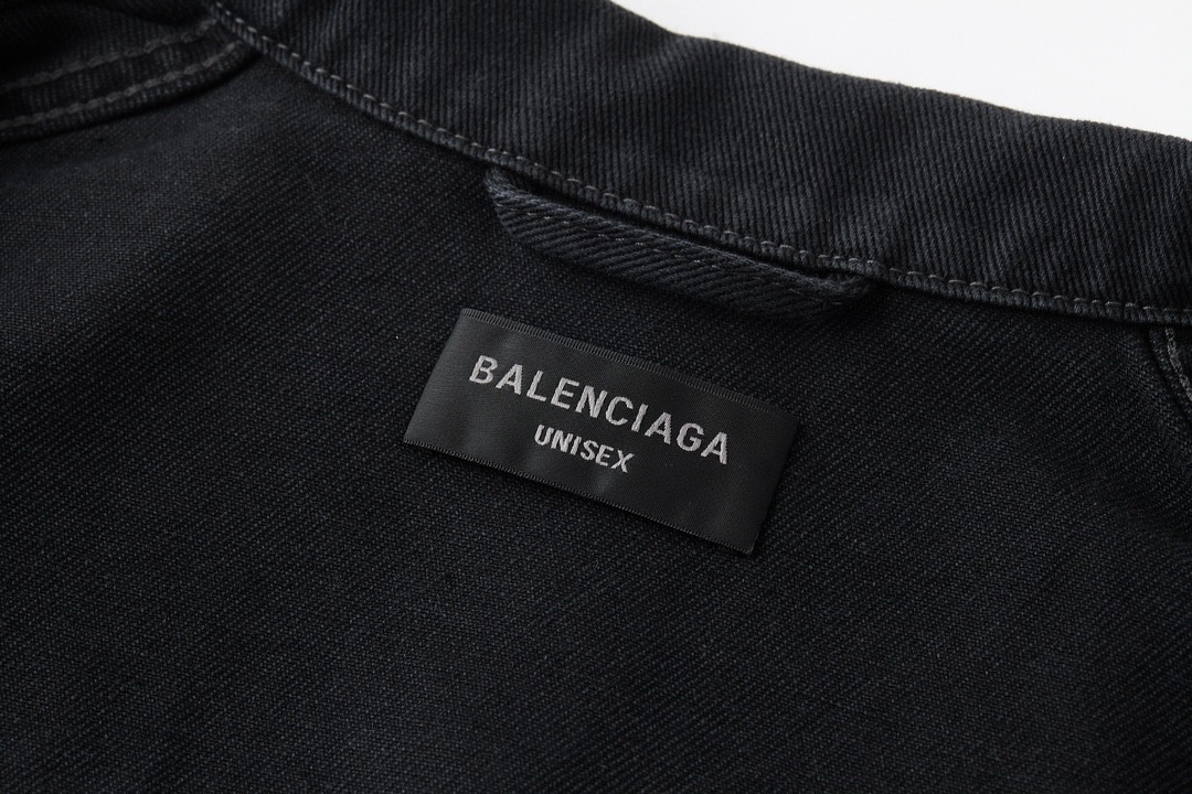 Balenciaga 巴黎世家 SS23 纯色印花翻领单排扣长袖夹克 牛仔外套 牛仔衣 秋冬 黑色