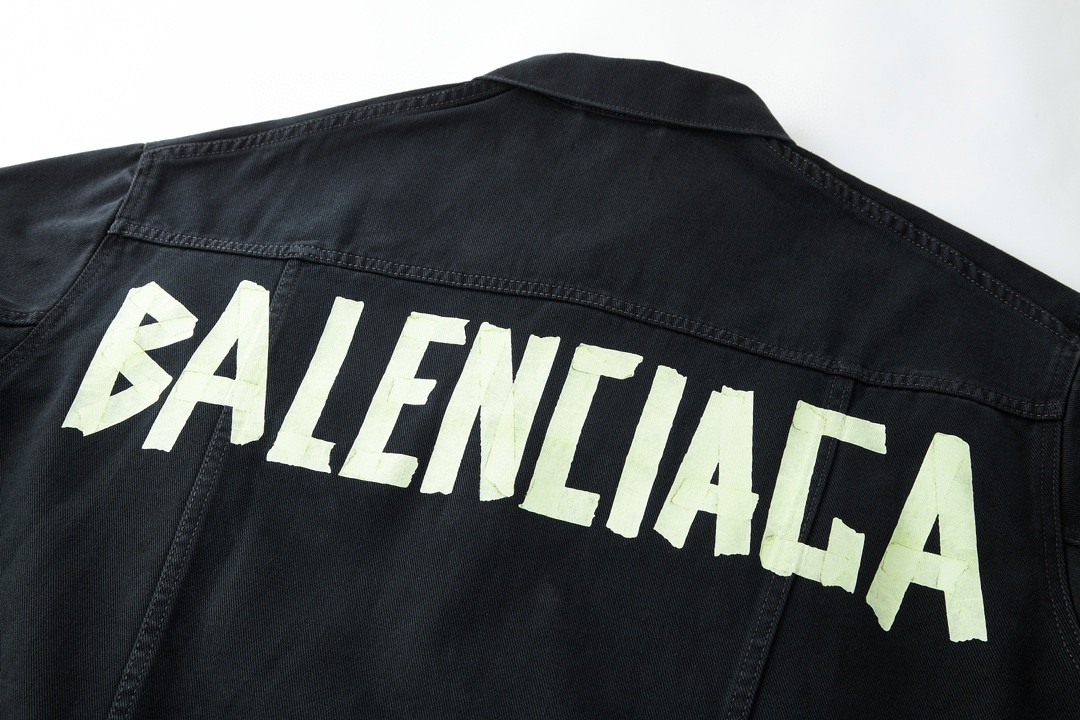 Balenciaga 巴黎世家 SS23 纯色印花翻领单排扣长袖夹克 牛仔外套 牛仔衣 秋冬 黑色