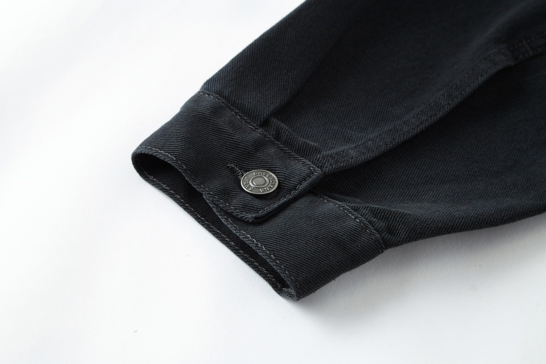 Balenciaga 巴黎世家 SS23 纯色印花翻领单排扣长袖夹克 牛仔外套 牛仔衣 秋冬 黑色