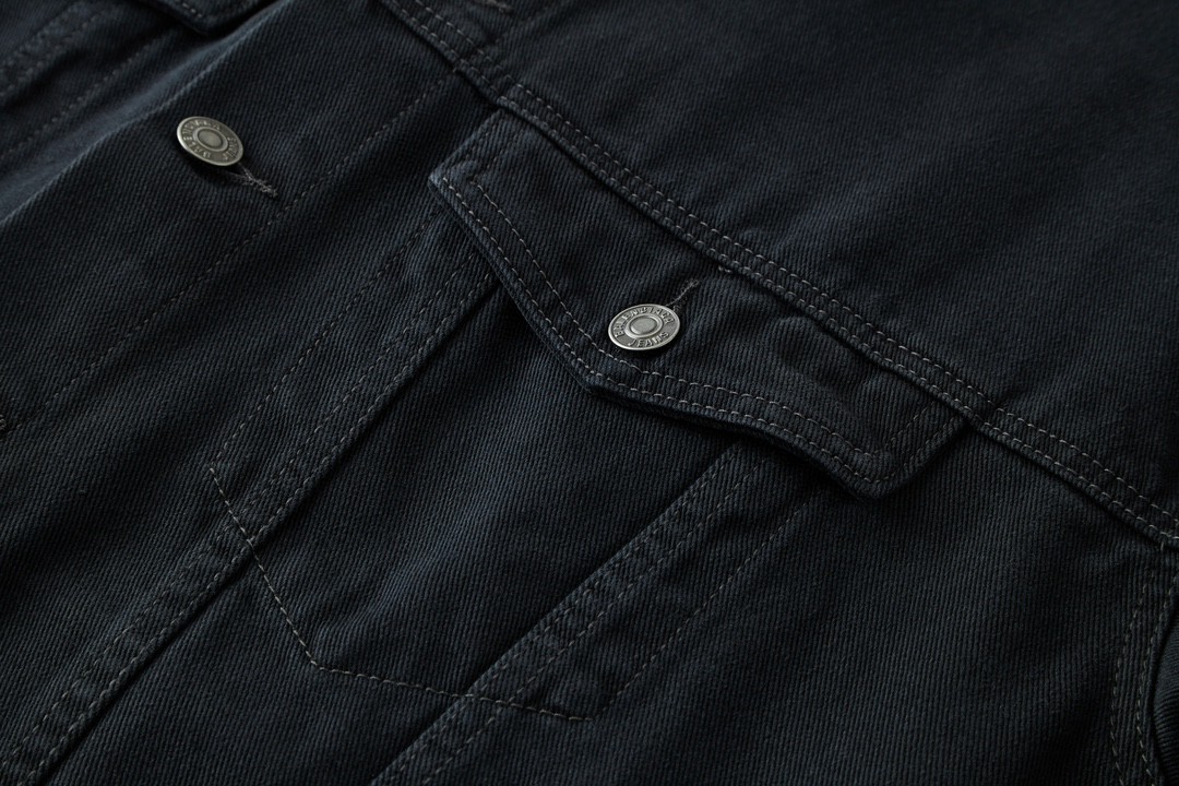 Balenciaga 巴黎世家 SS23 纯色印花翻领单排扣长袖夹克 牛仔外套 牛仔衣 秋冬 黑色