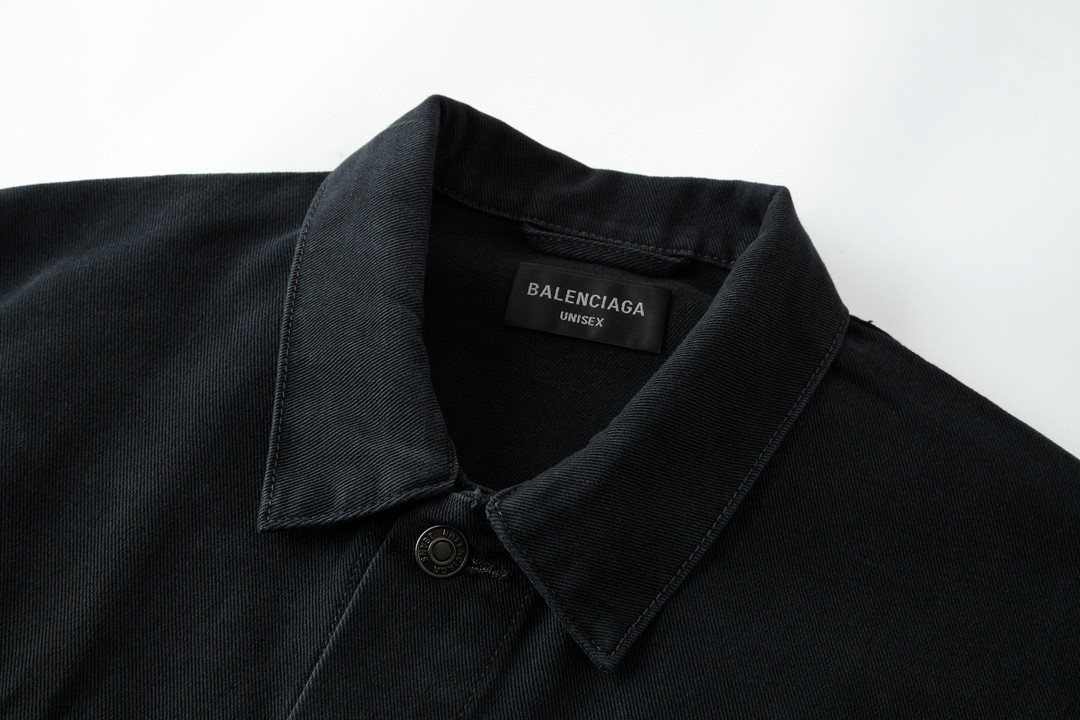 Balenciaga 巴黎世家 SS23 纯色印花翻领单排扣长袖夹克 牛仔外套 牛仔衣 秋冬 黑色