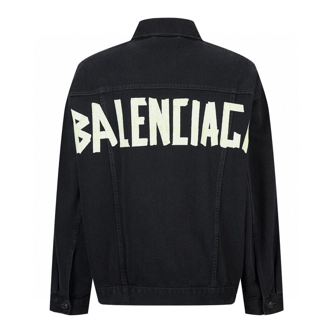 Balenciaga 巴黎世家 SS23 纯色印花翻领单排扣长袖夹克 牛仔外套 牛仔衣 秋冬 黑色