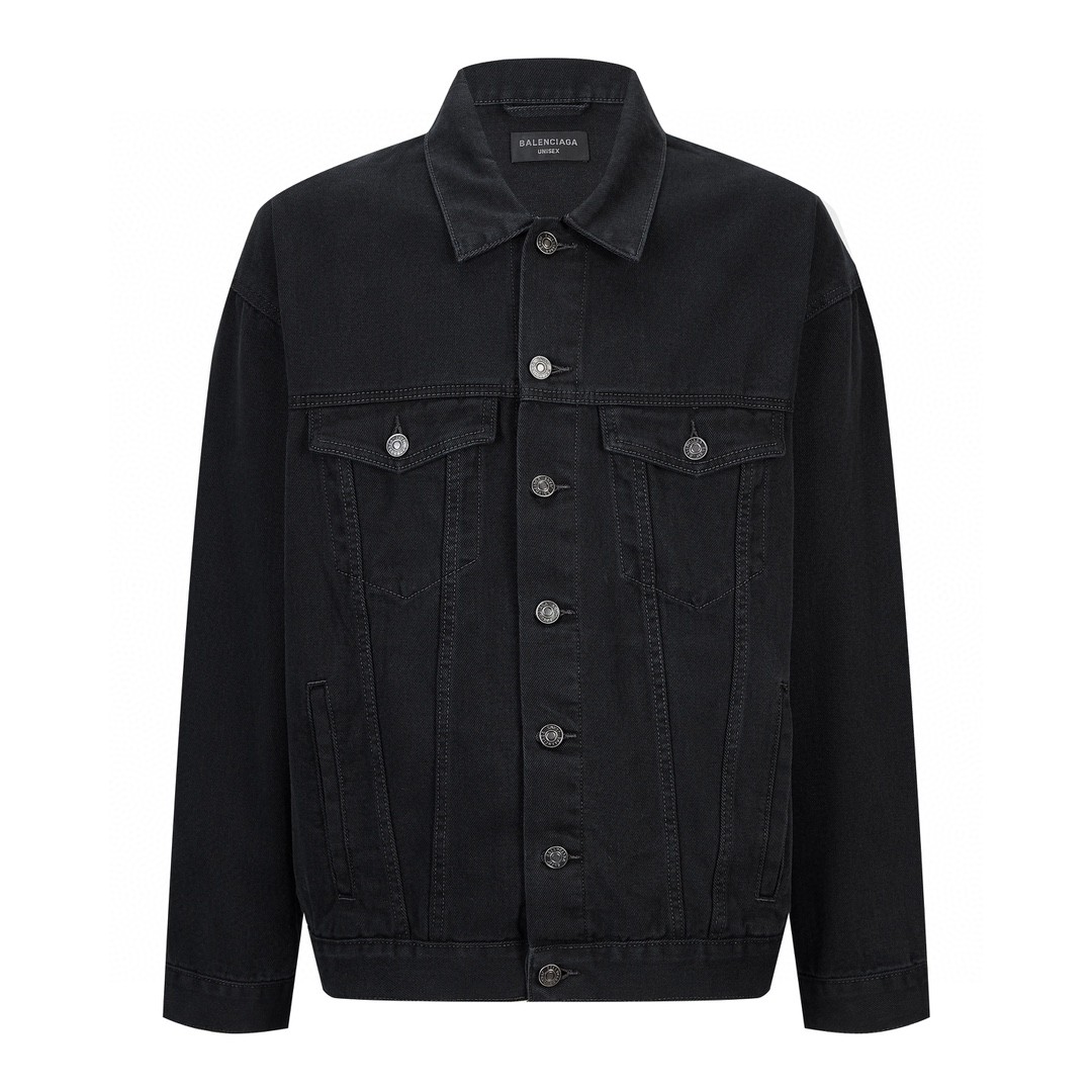Balenciaga 巴黎世家 SS23 纯色印花翻领单排扣长袖夹克 牛仔外套 牛仔衣 秋冬 黑色