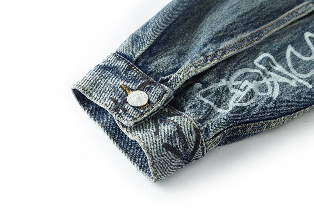 Balenciaga 巴黎世家 SS23手绘涂鸦印花牛仔外套 牛仔衣 宽松 秋冬 蓝色 745048TNW014012