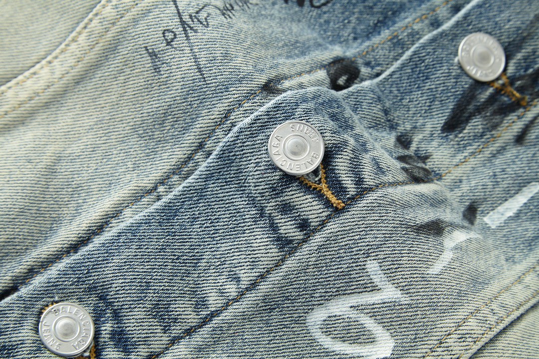 Balenciaga 巴黎世家 SS23手绘涂鸦印花牛仔外套 牛仔衣 宽松 秋冬 蓝色 745048TNW014012