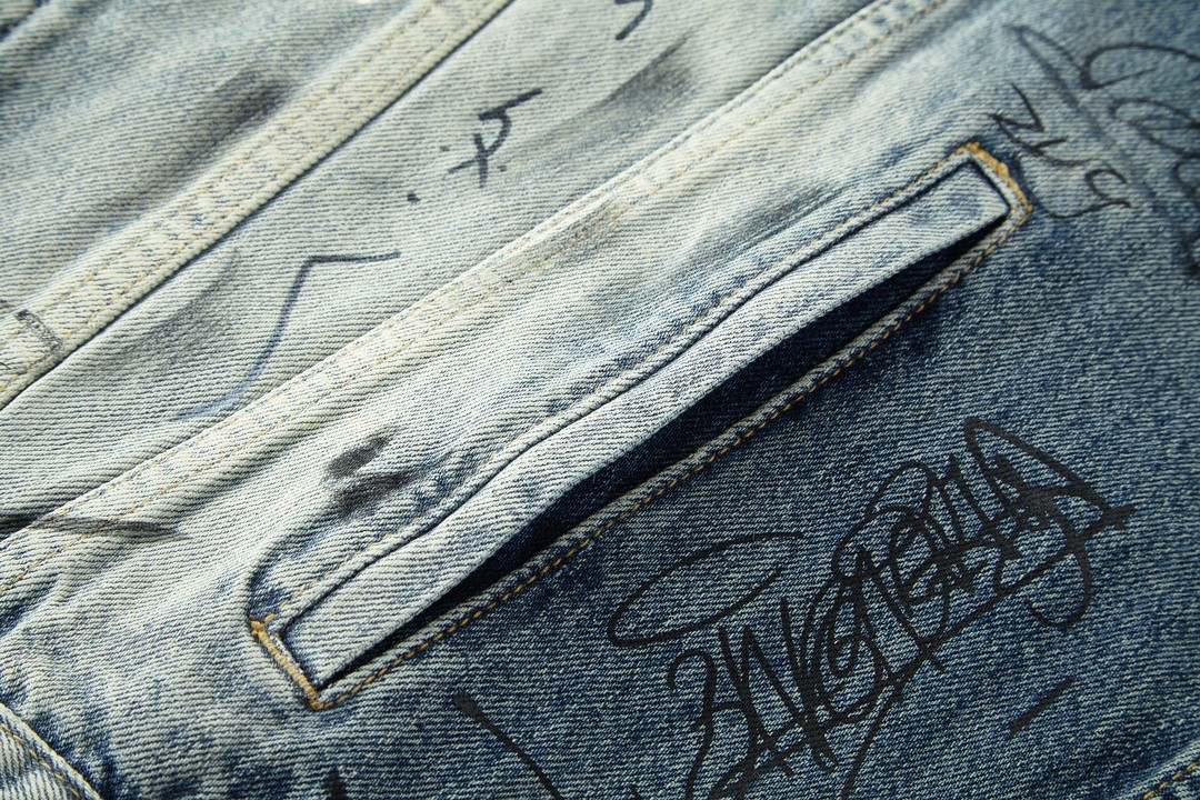 Balenciaga 巴黎世家 SS23手绘涂鸦印花牛仔外套 牛仔衣 宽松 秋冬 蓝色 745048TNW014012