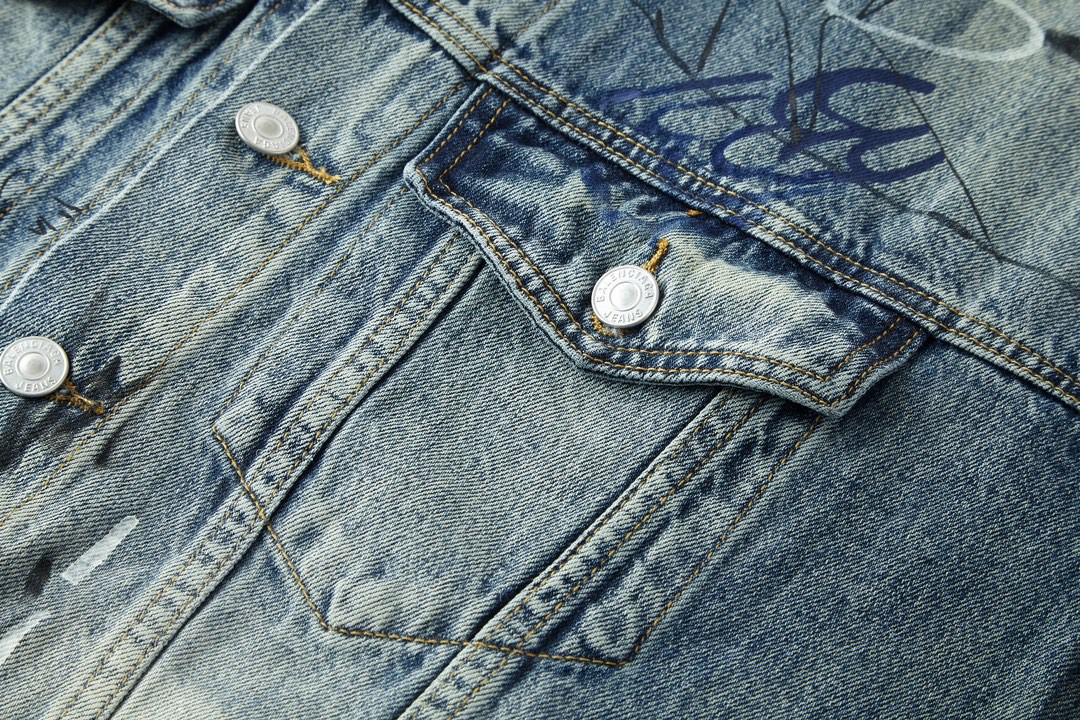 Balenciaga 巴黎世家 SS23手绘涂鸦印花牛仔外套 牛仔衣 宽松 秋冬 蓝色 745048TNW014012