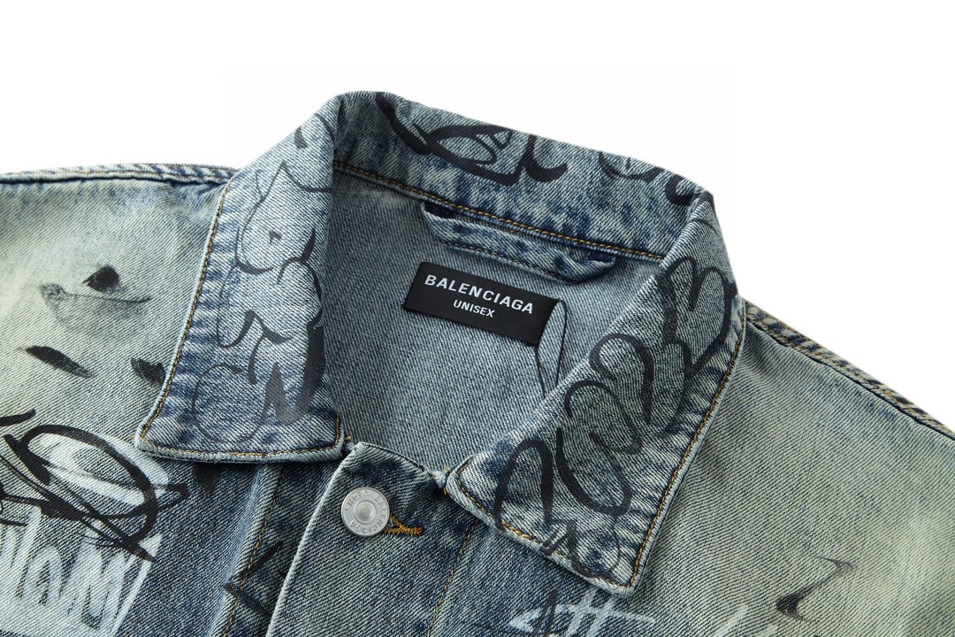 Balenciaga 巴黎世家 SS23手绘涂鸦印花牛仔外套 牛仔衣 宽松 秋冬 蓝色 745048TNW014012
