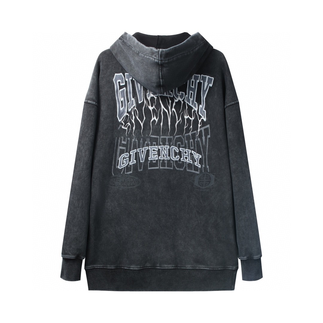 Givenchy 纪梵希 刺绣字母印花logo 连帽卫衣 套头 长袖 秋冬款 黑色 BWJ03E3ZB4-020