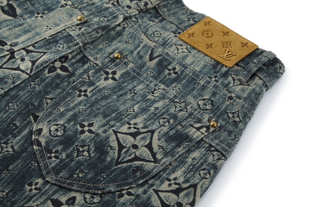 LOUIS VUITTON 路易威登复古 Logo满印牛仔裤 裤子 长裤 男款 蓝色