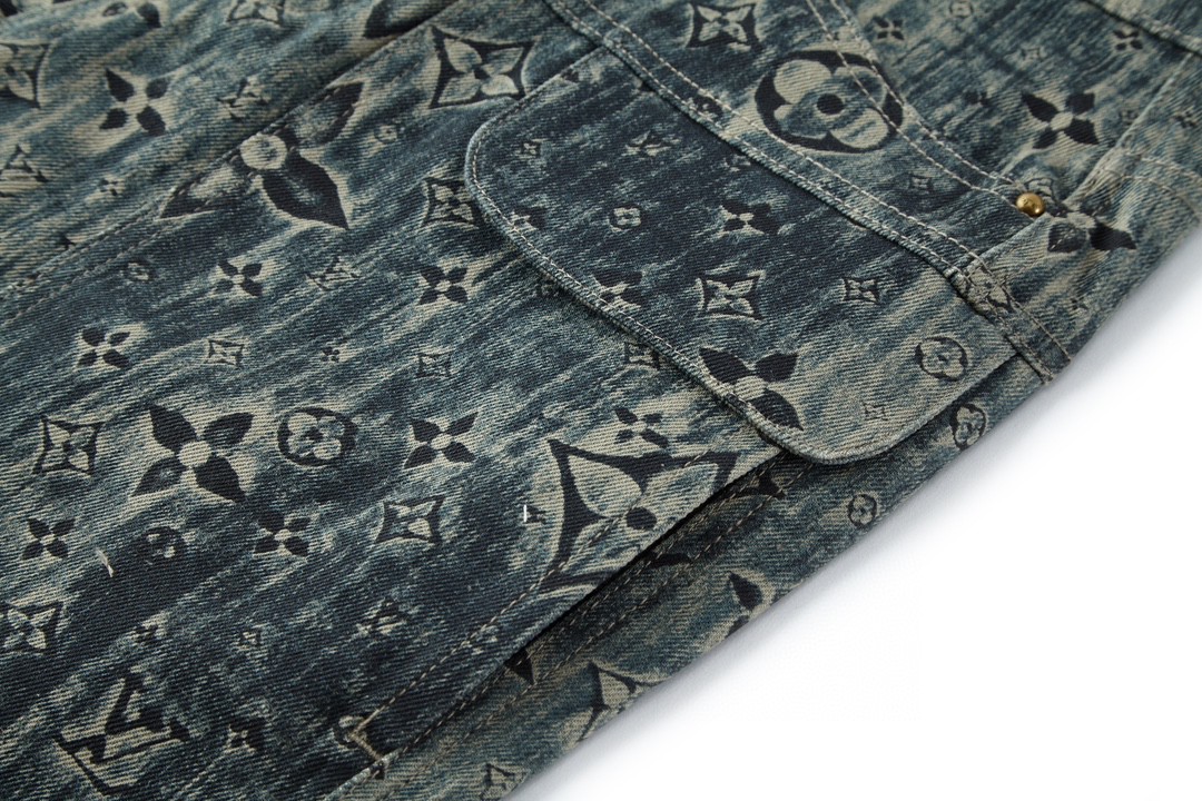 LOUIS VUITTON 路易威登复古 Logo满印牛仔裤 裤子 长裤 男款 蓝色