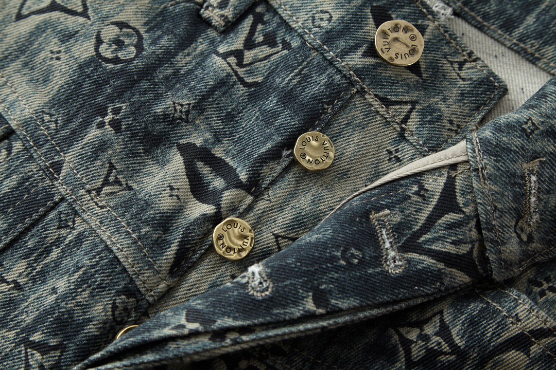 LOUIS VUITTON 路易威登复古 Logo满印牛仔裤 裤子 长裤 男款 蓝色