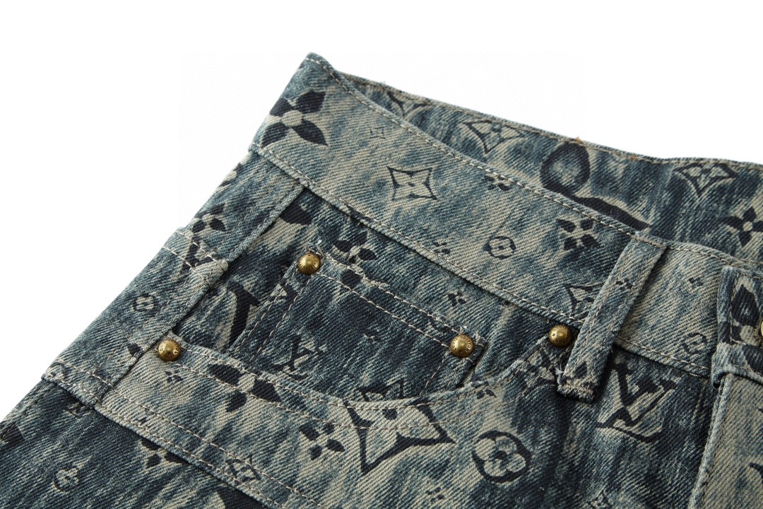 LOUIS VUITTON 路易威登复古 Logo满印牛仔裤 裤子 长裤 男款 蓝色