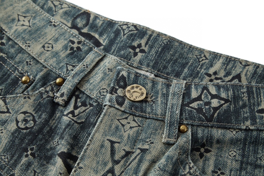 LOUIS VUITTON 路易威登复古 Logo满印牛仔裤 裤子 长裤 男款 蓝色